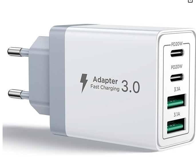 Aioneus Chargeur USB C, 40W 4 Port Prise USBC Chargeur Rapide iPhone, Multi Secteur PD+QC 3.1A Type C Adaptateur pour iPhone 17 16 15 14 13 12 11 Pro Max X XS XR 8 7 Plus Mini SE, iPad,Samsung Galaxy