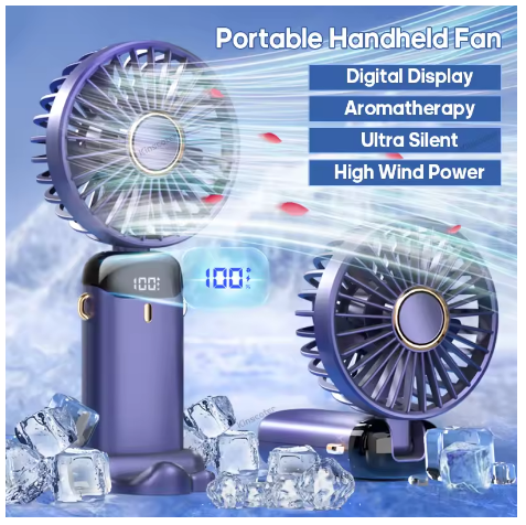 Mini ventilateur portatif USB Pliable Ventilateur de cou suspendu Ventilateur USB rechargeable à 5 vitesses avec support de téléphone et écran d'affichage