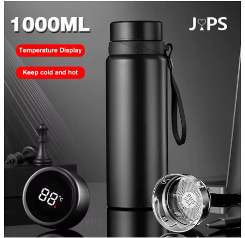 Flintronic Bouteille Isotherme en Acier Inoxydable 1000ML, Tasse pour Eau Chaude avec Indicateur de Température à Ecran LED, Bouteille Intelligente pour Tasse Etanche (Aucun Filtre Inclus)